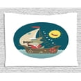 thumbnail image 1 of Kids Boys Tapestry, Wolf Captain Sailing into the Ocean Nautical Themed Cartoon with Laughing Sun, Wall Hanging for Bedroom Living Room Dorm Decor, 60W X 40L Inches, Multicolor, by Ambesonne, 1 of 2