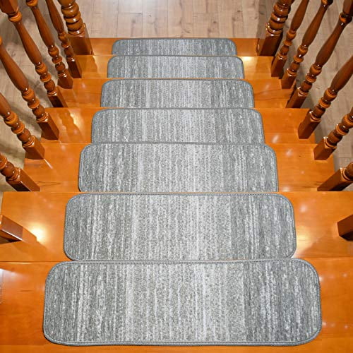 AMIDA Carpet Indoor Stair Treads NonSlip Set of 7 Rubber Backing,Contemporary Modern Clearance
