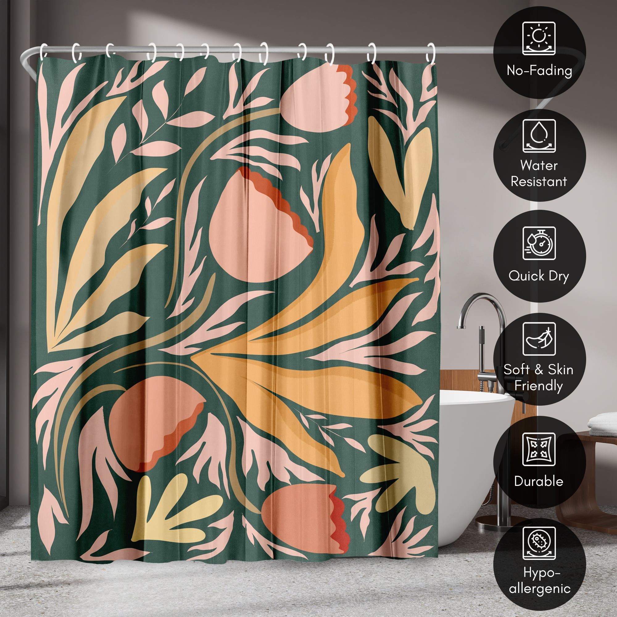 Americanflat 71" x 74" Shower Curtain, Floral Series by Lunette by Parul