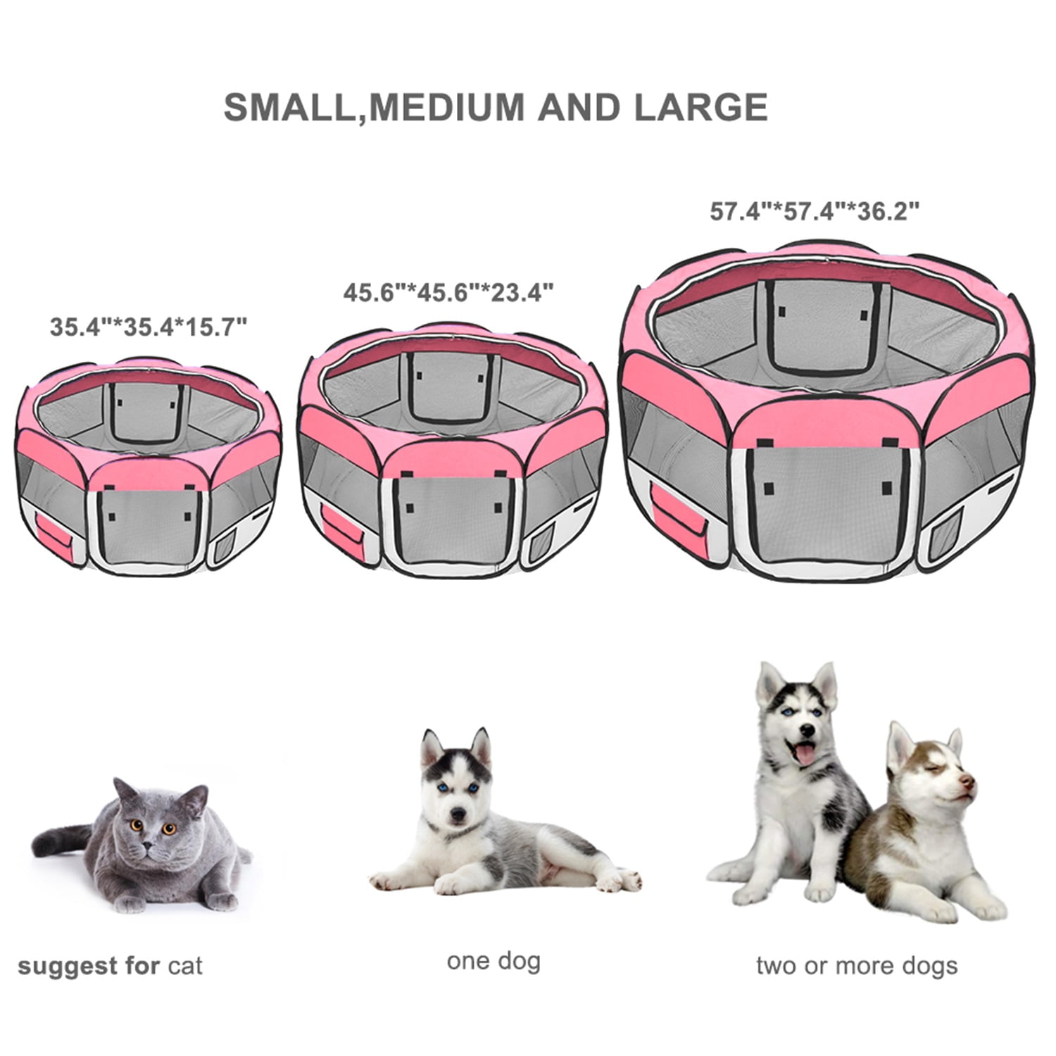 Pefilos 57" Dog Fence Portable Foldable 600D Oxford Cloth & Mesh Pet Playpen Fence with Eight Panels, Pink Pefilos 57" Dog Fence Portable Foldable 600D Oxford Cloth & Mesh Pet Playpen Fence with Eight Panels, Pink