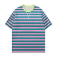 thumbnail image 5 of TSADFHJI Hauts d'Hiver pour Femmes Tendance 2024 Femmes Simple Maison Décontracté Motif Rayé Col Rond Manches Courtes Chandail T-Shirt Color Block m, 5 of 5