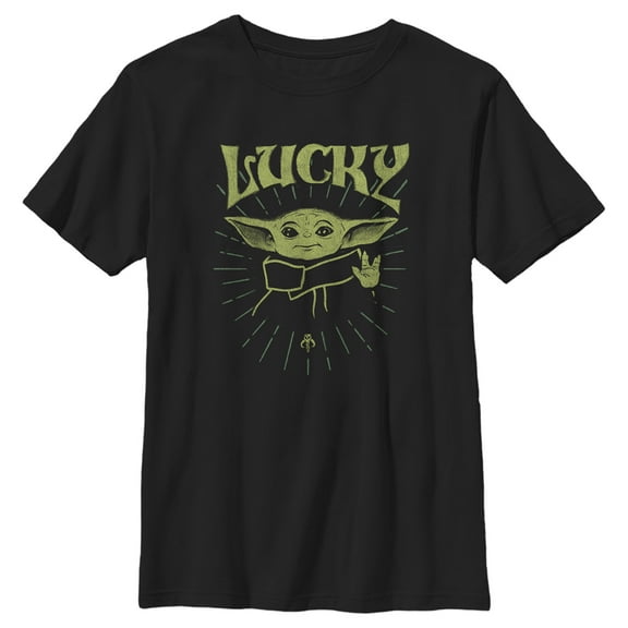 Boy's Star Wars: The Mandalorian Grogu St. Patrick's Day Force of Luck  Graphic Tee Black Large