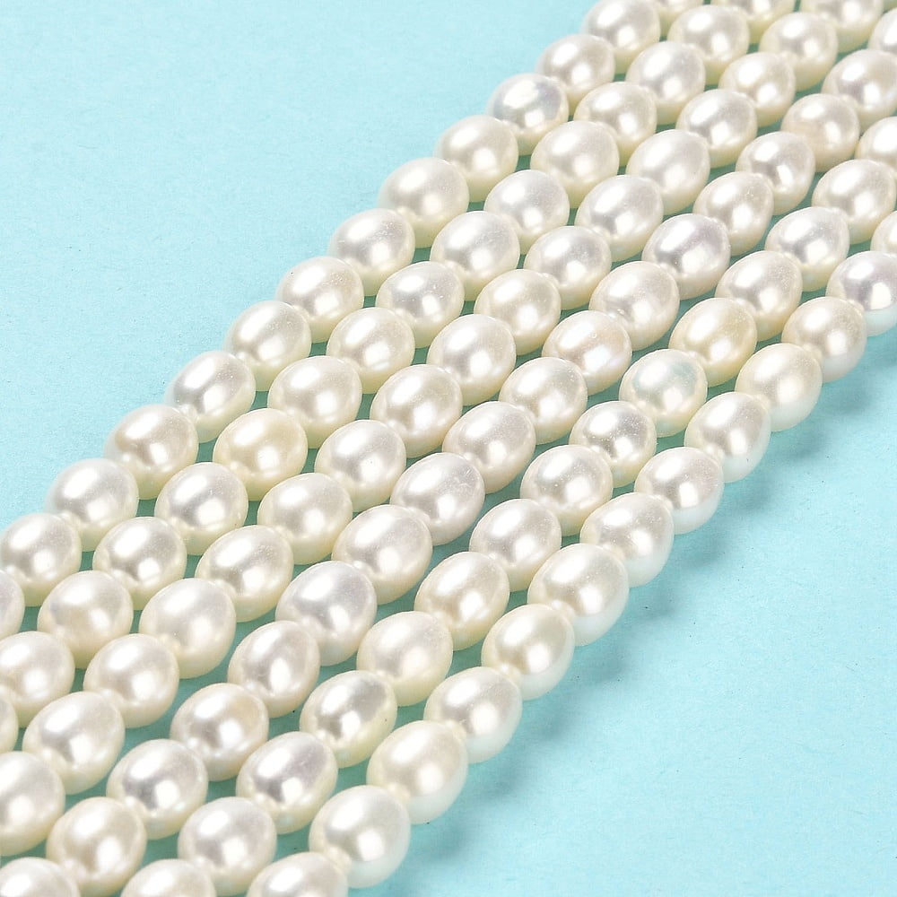 Natural Cultured Freshwater Pearl Beads Strands Rice Grade 6A+ Floral White 6.5~7.5x6~7mm Hole: 0.6mm 50pcs/strand 14.76''(37.5cm)
