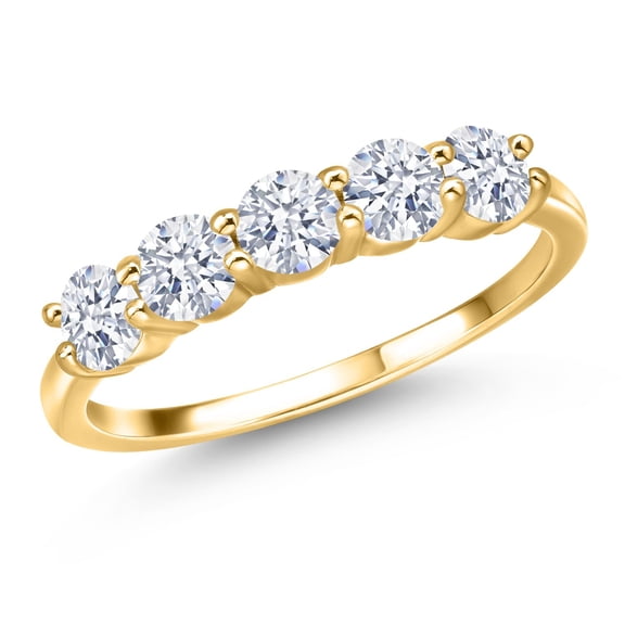 Gem Stone King 18K Yellow Gold Plated Silver Band Ring Set with Round White Zirconia (Size 9)