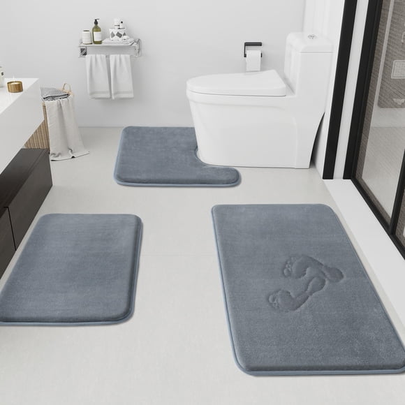 Juego de alfombras de baño HUXMEYSON de 3 piezas, antideslizantes, de secado rápido, color gris