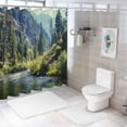 thumbnail image 7 of Chilfamy  Landscape Shower Curtain, Scenic Mountain with Pine Trees and Flowing River Colorful Foliage Daytime Nature, Cloth Fabric Bathroom Decor Set with Hooks, Blue Night White, 7 of 7