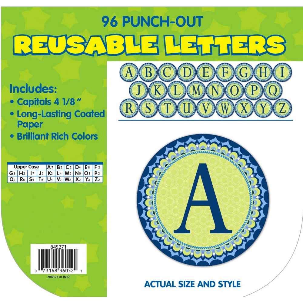 Jam Green And Blue Geo Patterned Punch Out Letters Classroom Decorations 4 Inch 96 Letters Walmart Com Walmart Com