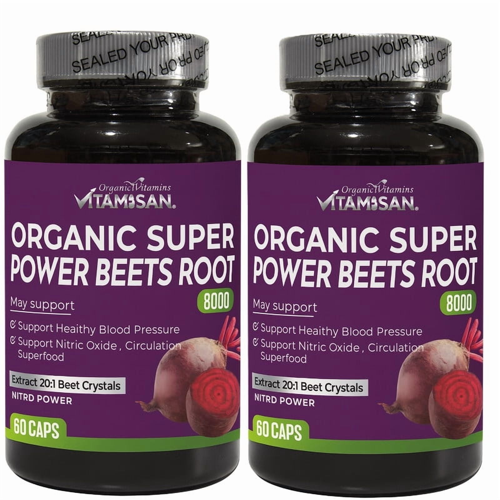 2 Pack Vitamisan Organic Beets Root | Nitric Oxide + CoQ10 | 120 Caps | Heart Health