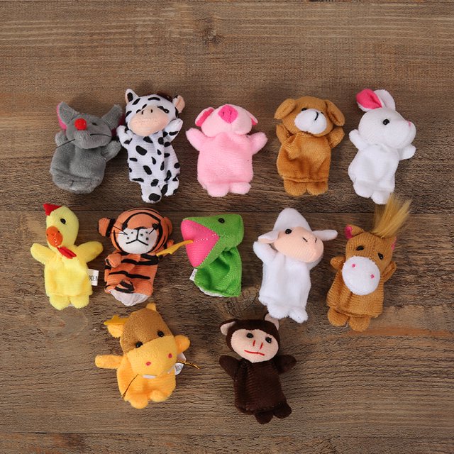 Juego de 12 marionetas de dedo de animals de peluche suave, surtido de minifiguras de juguete para niños, muestra el tiempo de juego de los niños, juego de animals de cuentos parlantes, regalo de San Valentín, filtro de huevo de Pascua, re galos de fiesta, grandes padres de familia brillar Electrónica