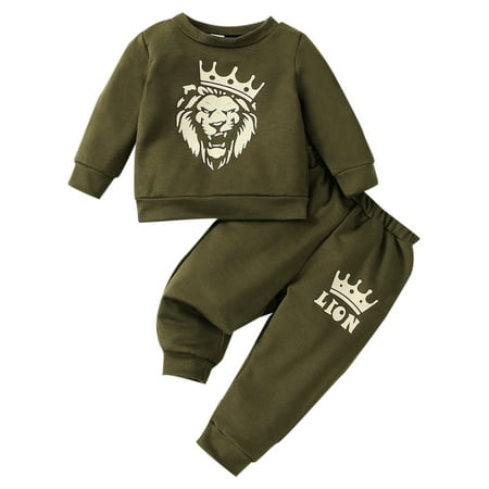 

Kids Toddlers Infants Boys Girls Casual Sports Long Sleeve Crew Neck Letters Printed Sweatshirts Pants 2pcs Set Outfit