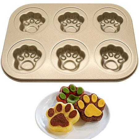 Six-Grid Hollow Cat claws shape Baking Pan DIY Tool Carbon Steel Nonstick Cake Baking Mold Donuts Shape Kitchen Supplies Baking Tray for Muffin Cups Cake Biscuit Cookie