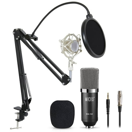 Universal Shock Mount Shotgun Microphone TONOR BM-700 Condenser Microphone Pro Studio Broadcasting Recording With Adjustable Arm Stand & Shock Mount & Pop Filter ()