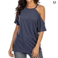 thumbnail image 1 of Camiseta de mujer Verano con hombros descubiertos Blusa de manga corta Top suelto, Azul marino, M Speravity AP001354-17, 1 of 5