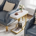 thumbnail image 3 of Tribesigns White and Gold Narrow Side Table, Modern C-Shaped End Table with Faux Marble Top and Metal Frame, Small Sofa or Bedside Table for Living Room, 3 of 5