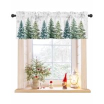 Green Christmas Tree Curtains Valances for Windows Living Room, Xmas Tree Curtain Toppers and Valances for Bedroom, Winter Snowflake Rod Pocket Short Shade Curtains Kitchen Valances 54x18
