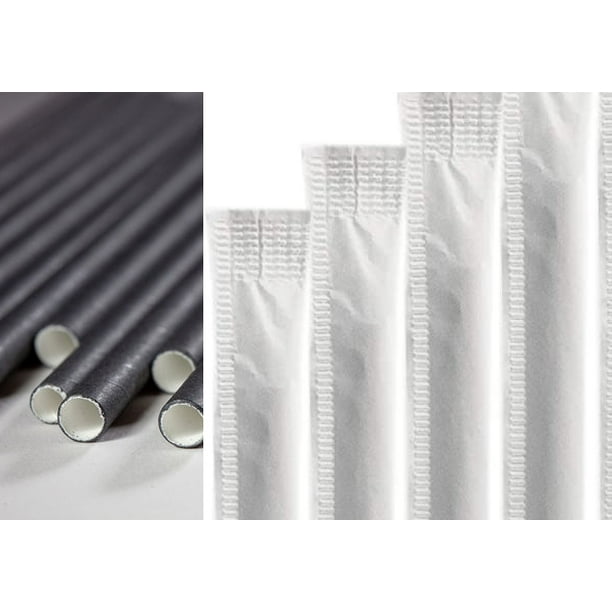 GoGreen 150pcs 8mm Black Individually Giant Wrapped Paper Straws 100