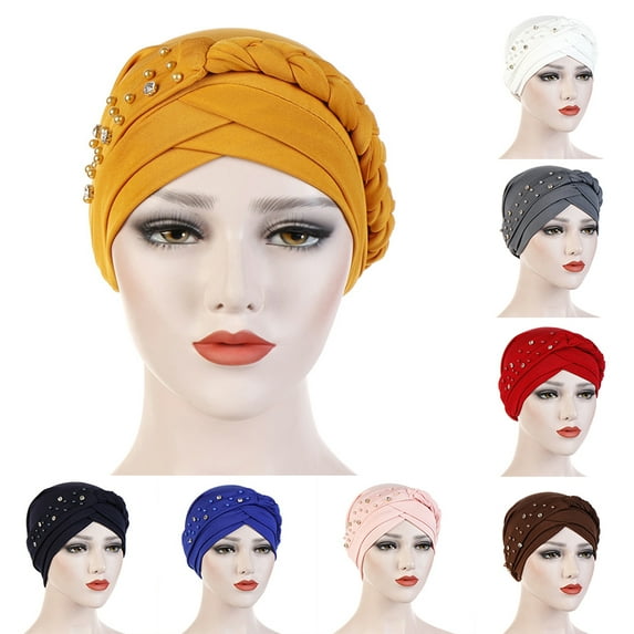 SPRING PARK Women's Turban Hat Beaded Pearls Muslim Wrap Hair Cap Hijab Head Scarf Hat Cap