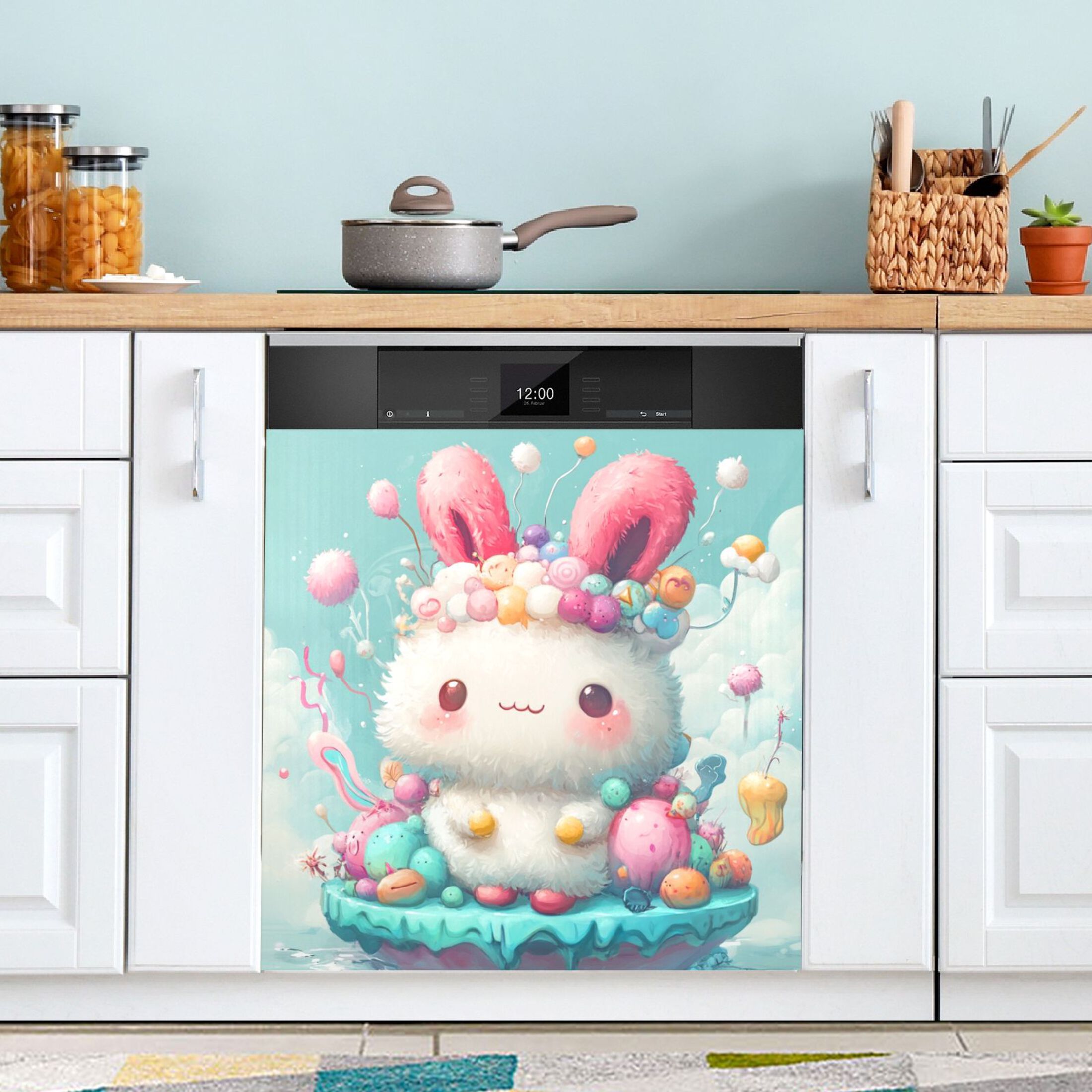 Dishwasher Magnetic Sticker 23x26 Inch Refrigerator Magnetic Sticker Washing Machine Magnetic Sticker Kitchen Panel Magnetic Sticker Home Decor Pink Eared Rabbit