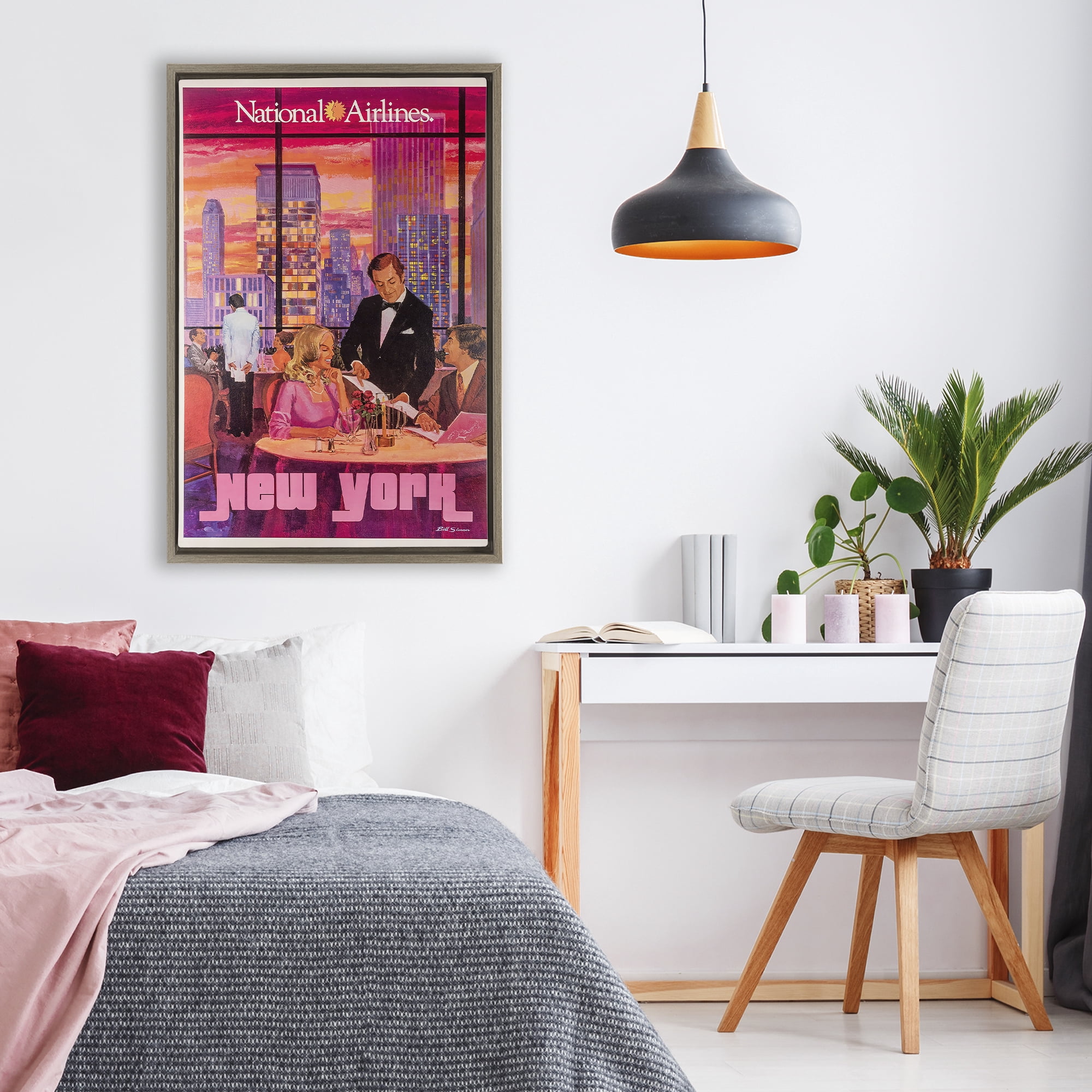 Stupell Industries Vintage New York Dining Brown Framed Floater Canvas Wall Art, design by Vintage Posters