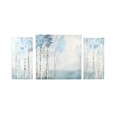 Prinz Blue Birch Tree 44.5" x 22.5" Canvas Wall Art, 3-Piece Large Abstract Wall Décor,  Blue