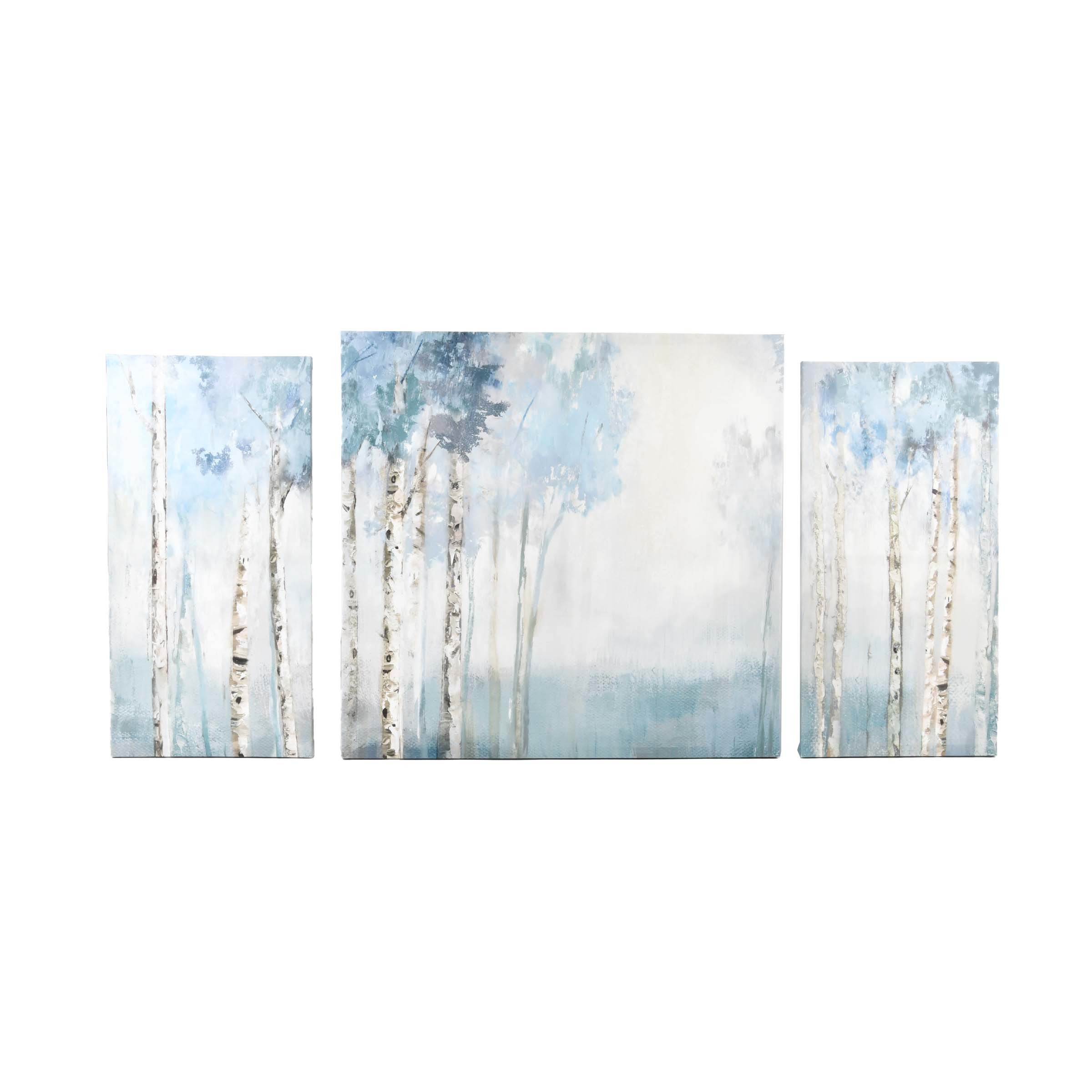 Prinz Blue Birch Tree 44.5" x 22.5" Canvas Wall Art, 3-Piece Large Abstract Wall DΓ©cor, Blue
