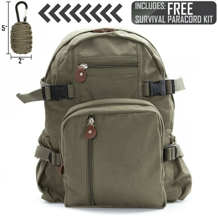 Heavyweight Canvas Backpack Bag Small with FREE Paracord Survival