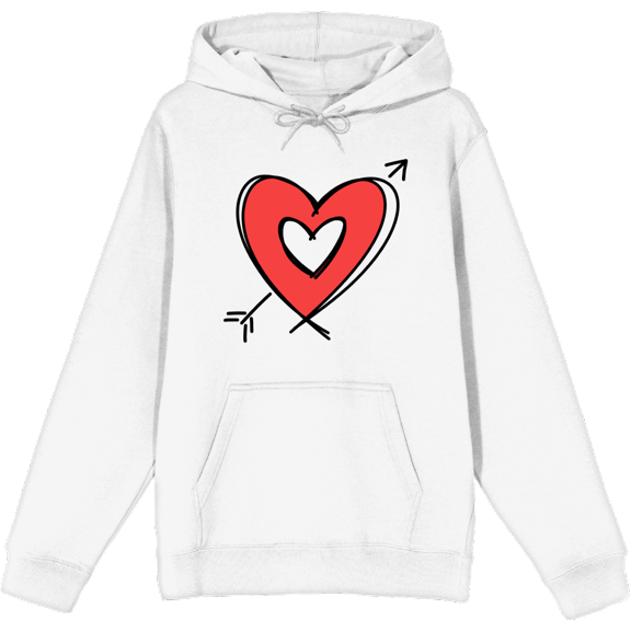 V Day Arrow Heart Adult White Long Sleeve Hoodie-Medium