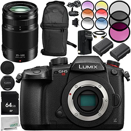 Panasonic Lumix DC-GH5S Mirrorless Micro Four Thirds Digital Camera with Lumix G X Vario 35-100mm f/2.8 II POWER O.I.S. Lens 13PC Accessory Bundle – Includes 64GB SD Memory Card + MORE