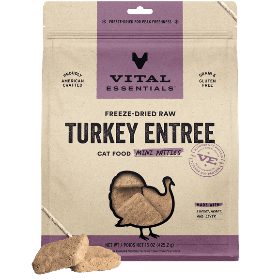 Vital Essentials® Freeze-Dried Raw Turkey Entree Cat Food Mini Patties, 15 oz