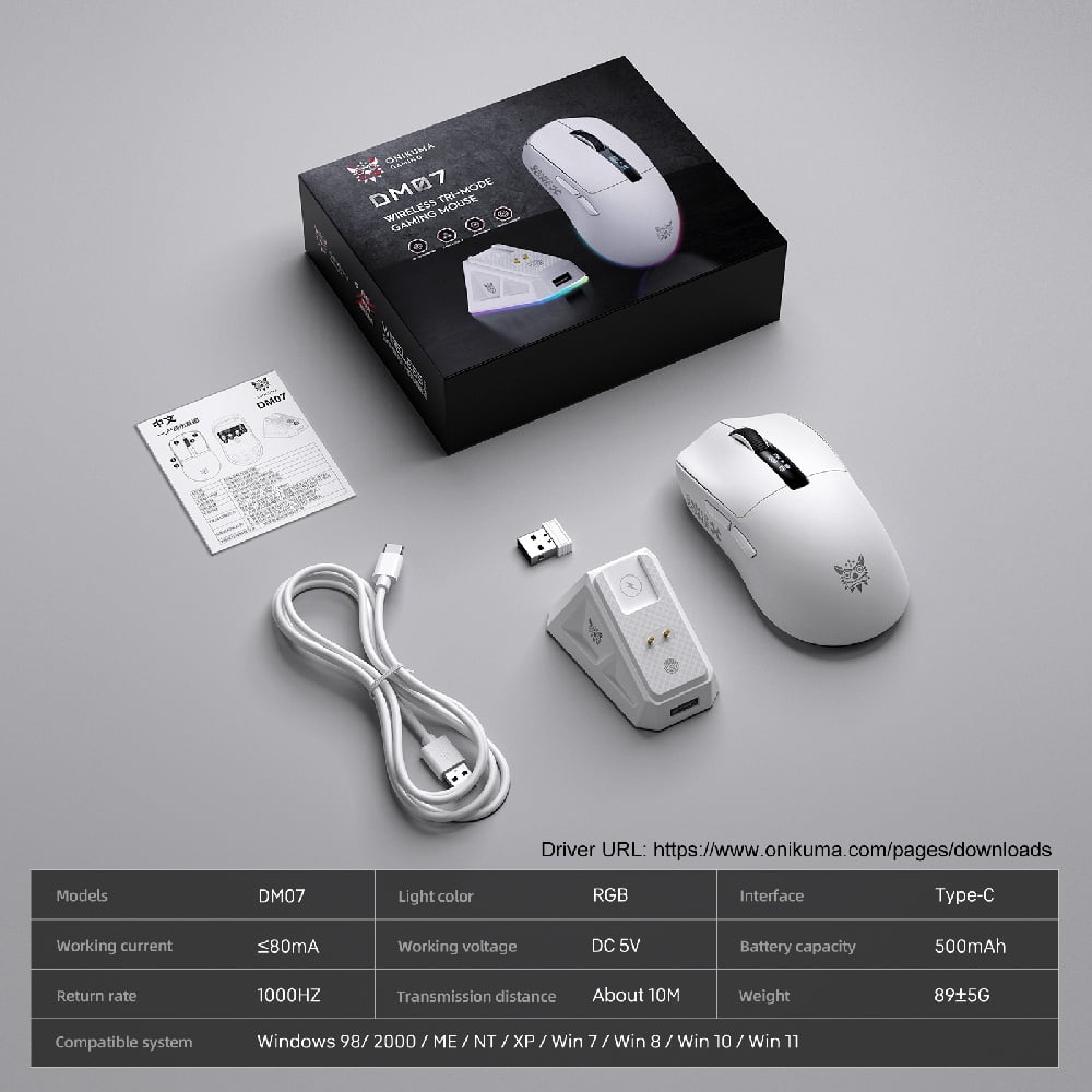 Lightweight Wireless Gaming Mouse, Bluetooth Mouse with Charging Dock, Paw3311 Optical Sensor, Ergonomic Three-Mode Design, Compatible with Windows/Mac/PC, Suitable for Gaming and Office, White