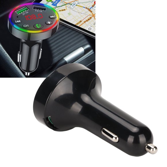 Adaptador de cargador de coche con carga USB, transmisor FM inalámbrico Bluetooth 5.0 MP3 con pantalla LED para coches