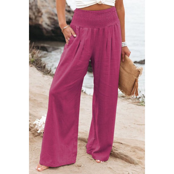 Foridol-pantalones de lino y algodón para mujer, calzas largas con bolsillos, informales, de pierna ancha, color blanco y caqui, para primavera y verano, 2023