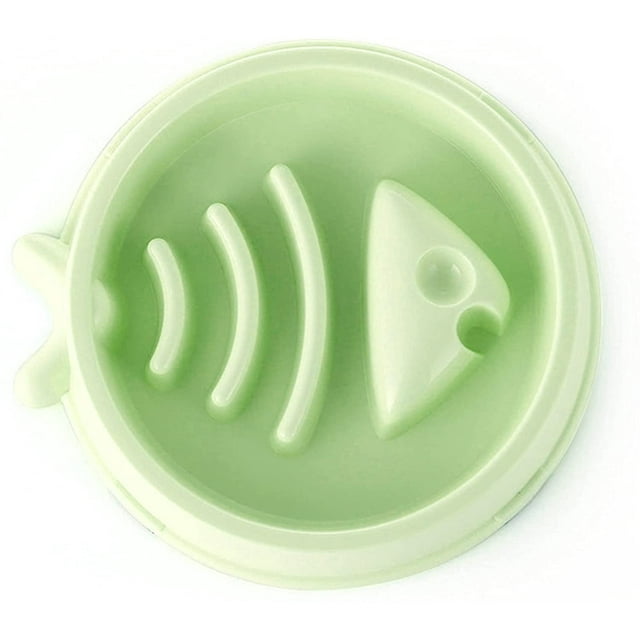 Cuenco de alimentación lenta para perros, platos de alimentación más lentos para mascotas (diámetro 6,5 x 1,8 pulgadas), alimentador lento sin asfixia con divertidos huesos de pescado (Verde)