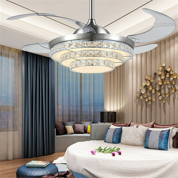 42'' Ceiling Fan Blade Crystal Chandelier Pendant Light Bedroom Dining