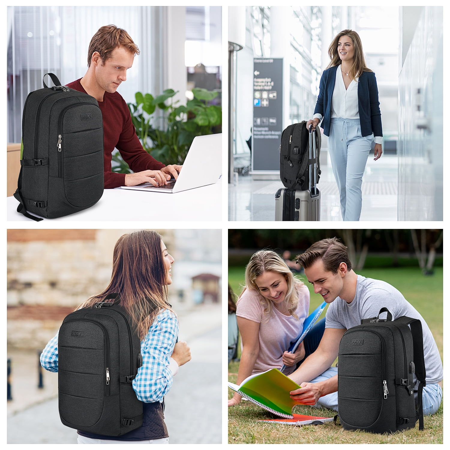 AMBOR 17.3 inch Anti Theft Business Laptop Backpack for Men Womenwith Travel Bag with USB Charging Port and Headphone Interface Black in Nepal at NPR 7314 Rating 2