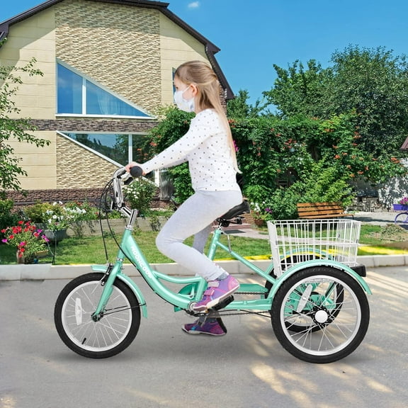 FICISOG Adjustable Height Unisex Kids Tricycle, Cyan, 16"