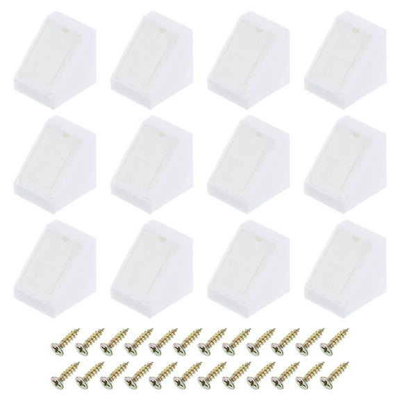 12 Pcs 90 Degree Plastic Corner Braces, 20x18x20mm Shelf Right Angle Brackets with Screws, White