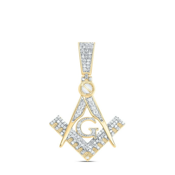 10kt Yellow Gold 3/8 Cttw Natural Diamond Masonic Mens Charm