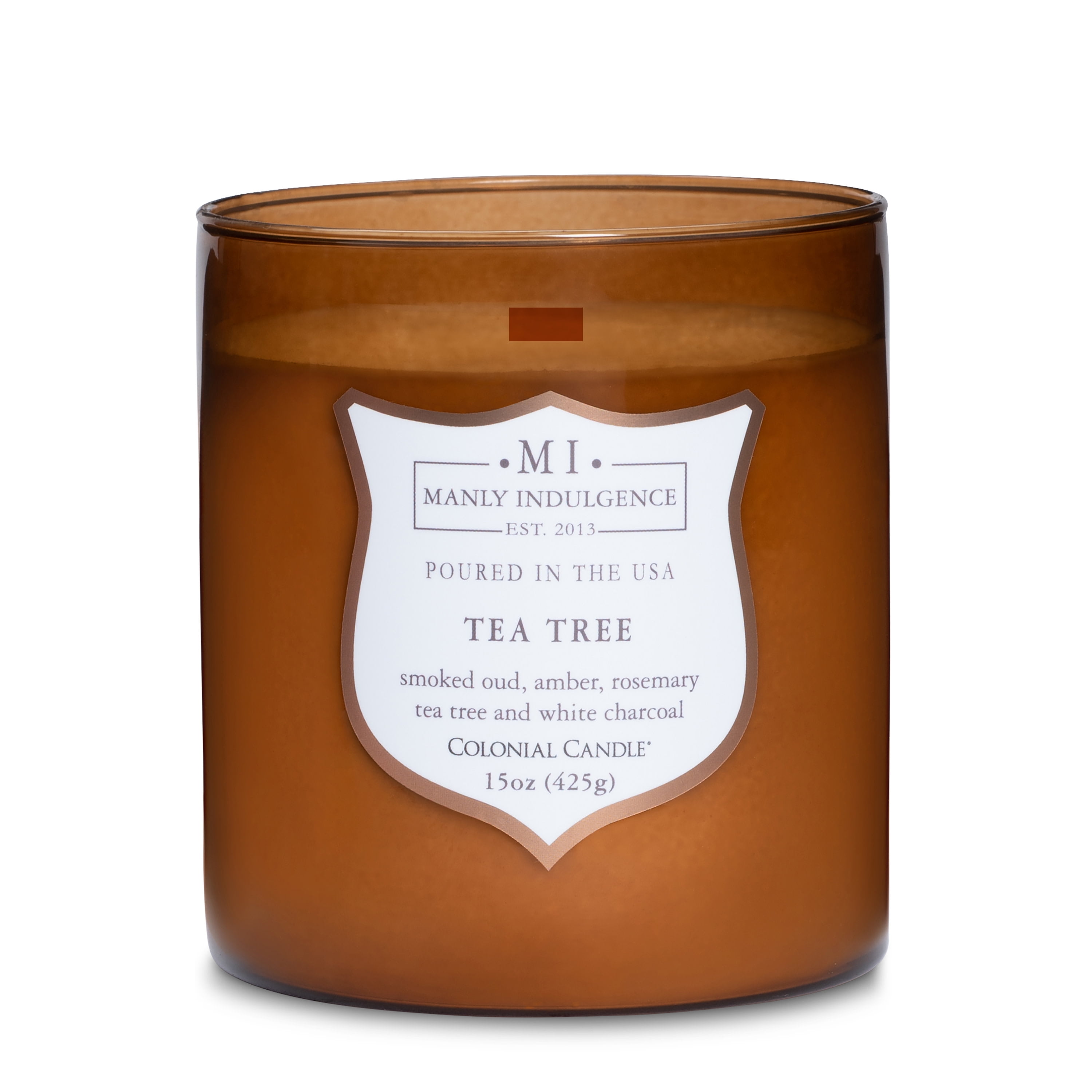 Manly Indulgence Tea Tree Scented Jar Candle, Premium Scented Candles for Men with High Fragrance and High Quality Wooden Wick, Signature Collection, Apothecary Jar, 15 oz - Up To 60 Hours Burn