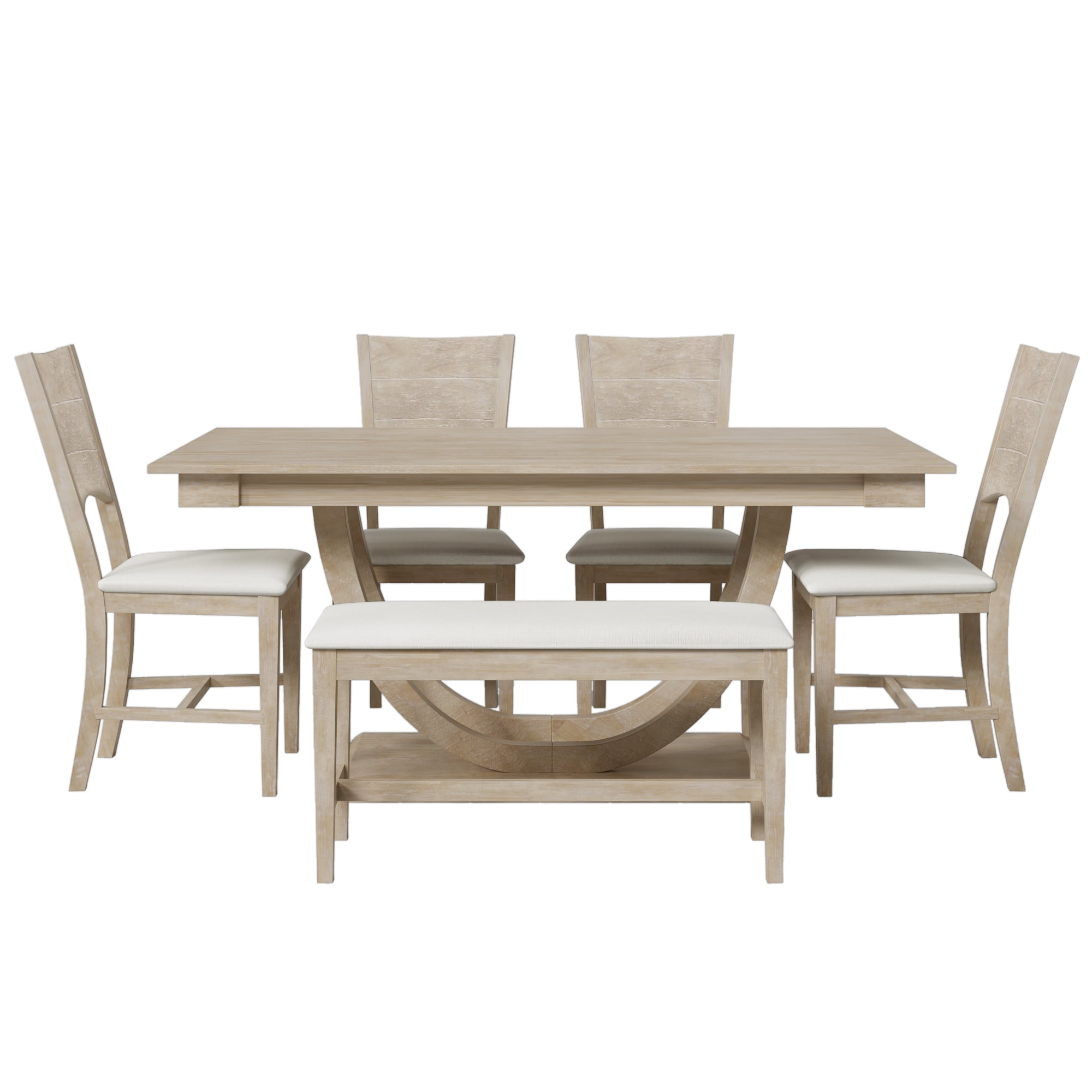 6-Piece Dining Table Set for 6, 59.1" Dining Table with Bench and 4 Dining Chairs