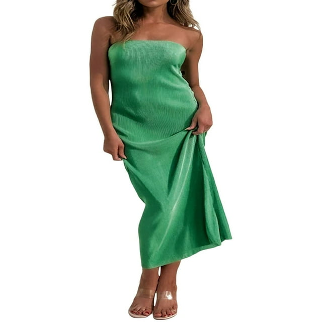 Hauts Tube Sans Bretelles Robes Longues pour Femmes Y2K Épaules Dénudées Sans Manches Dos Nu Robe Bandeau