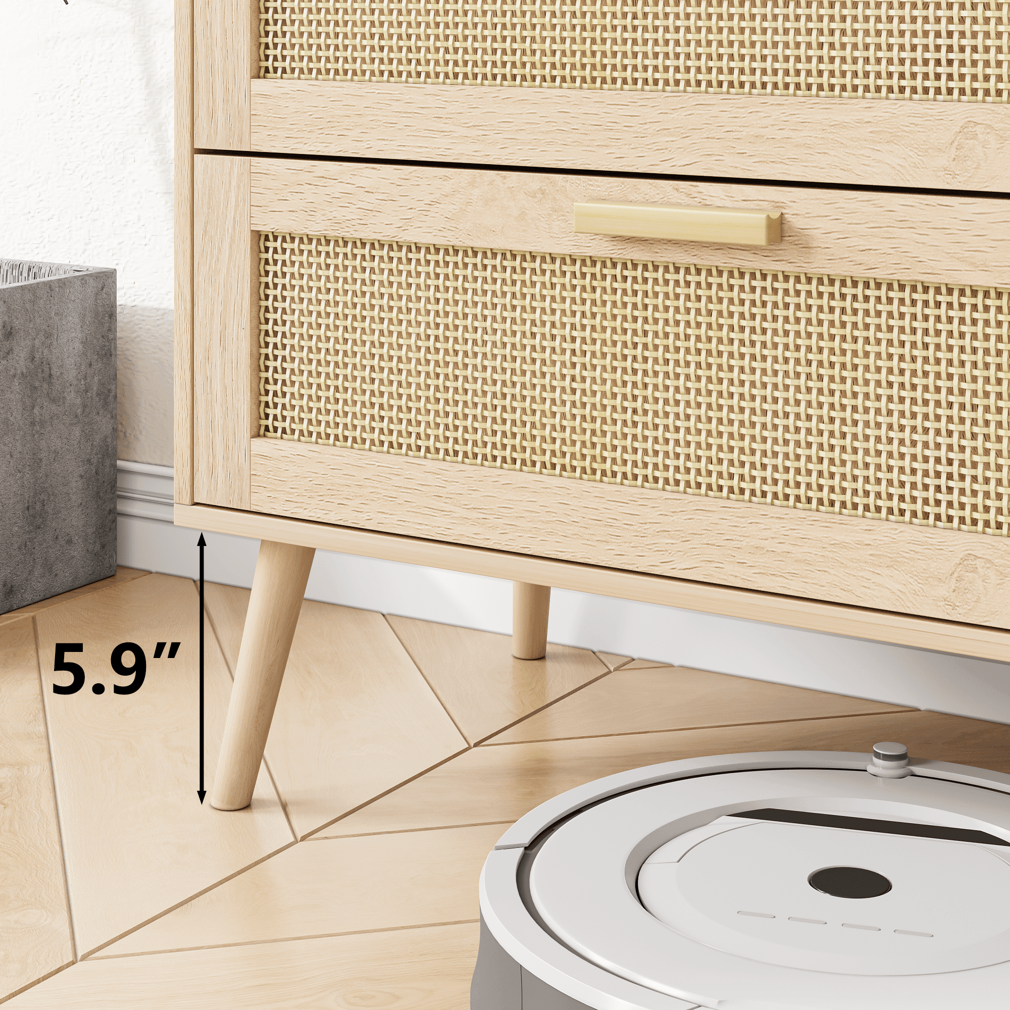 Resenkos Modern Rattan Dressers for Bedroom, 6 Drawer Dresser Organizer with Handles, Accent Chest of Drawer