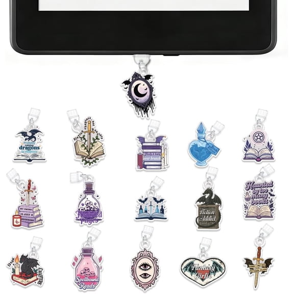 16Pcs Mixed Styles Dust Plug Charm Acrylic Dust Plug Covers Charms Set for Type C for E Reader Dustproof Plug with Pendants Protective