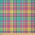 thumbnail image 2 of Ambesonne Abstract Fabric by the Yard Microfiber, Colorful Tartan Plaid Art, 10 Yards, Magenta Peach Turquoise, 2 of 2