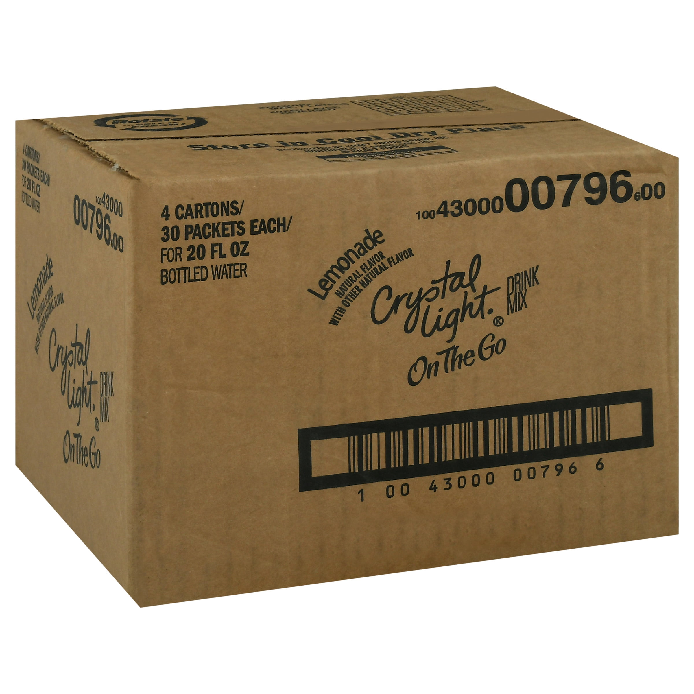 Crystal Light Lemonade Naturally Flavored Powdered Drink Mix, 120.0 ct Casepack, 4 Boxes of 30 On-the-Go Packets