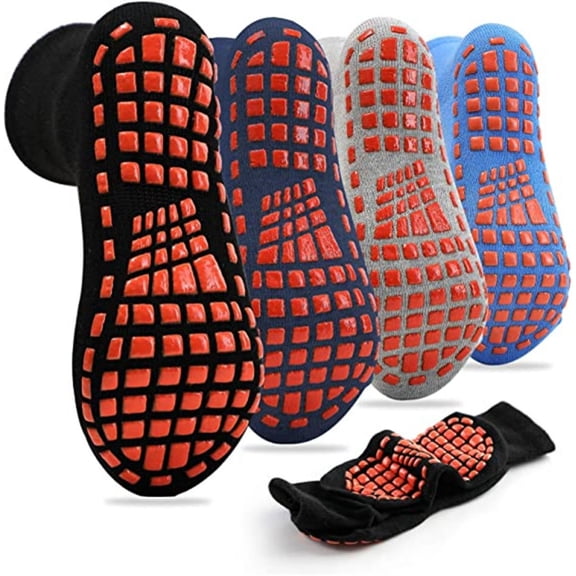 Non-Slip Indoor Trampoline Socks, Happon Sticky Grip Floor Anti-Skid Socks Yoga Rubber Bottom Breathable Cotton Socks 7 Pairs - Random Color