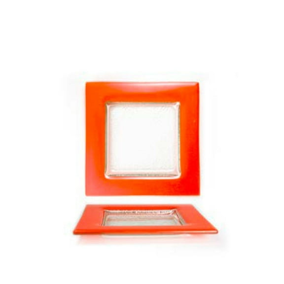 Turgla Fusion Glass 6" x 6" Square Orange Glass Plate (Set of 4)