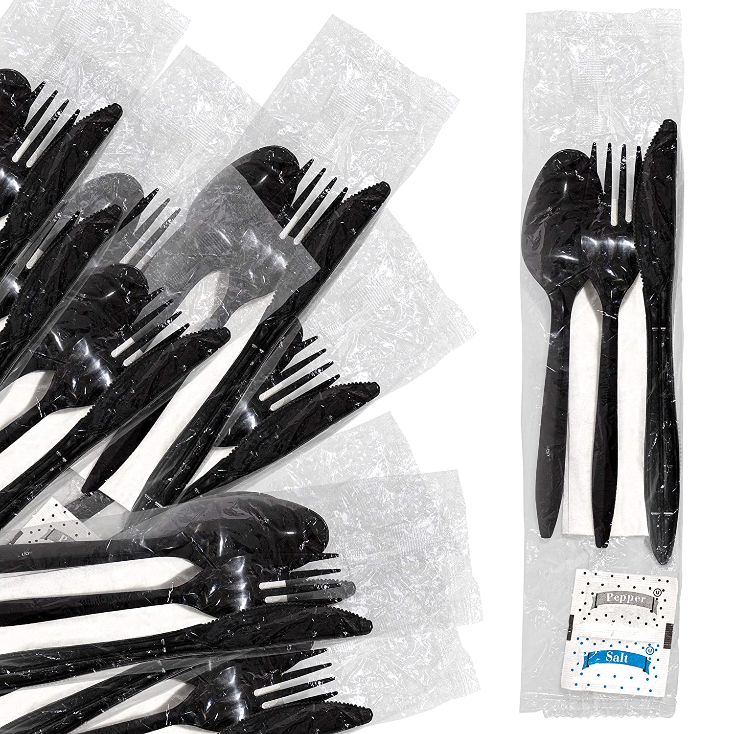 Stock Your Home Plastic Cutlery Packets with Salt & Pepper in Black