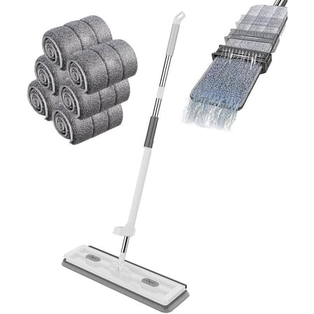 Vislone Microfiber Mop for Floor Cleaning, Flat Self Washing Mops with 54" Long Handle & 6 Washable Mop Pads, White