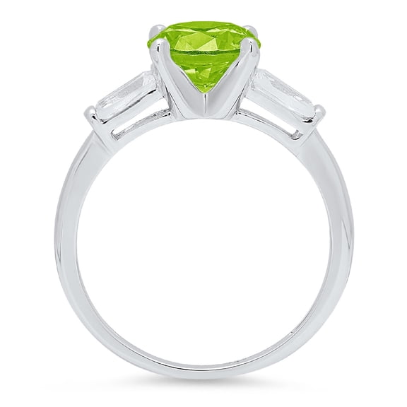 2 ct Round Cut Natural Peridot Three-Stone Engagement Ring for Women in 18K White Gold